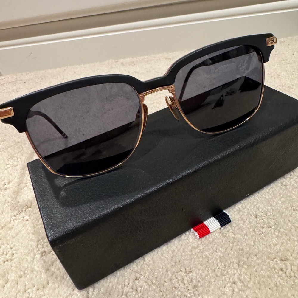 Unisex Thom Browne Black and Gold Sunglasses
